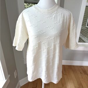 Vintage Perennial Cream Ivory Textured Cotton Relaxed Fit Tee Shirt Size Small